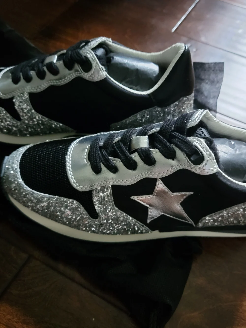 Women's Black and Silver Athletic Sneakers
